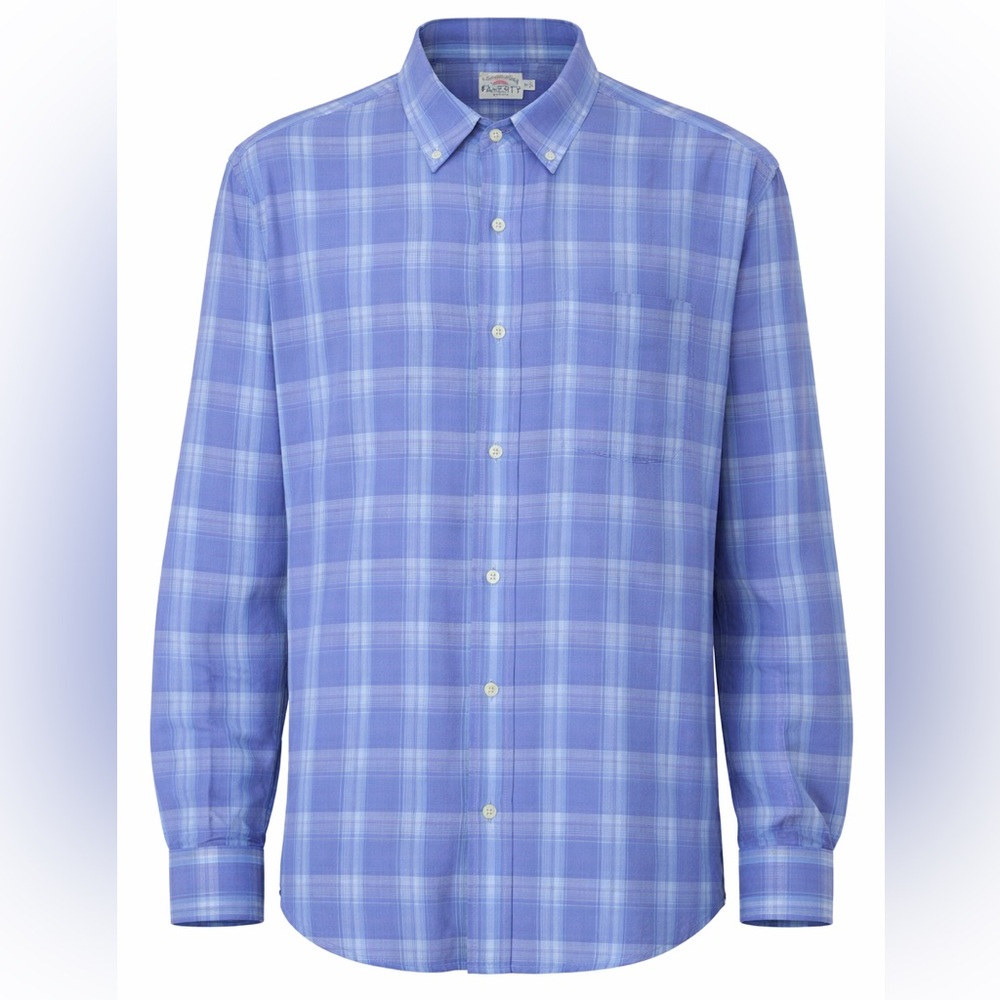 Faherty Brand Long Sleeve Breeze Linen Plaid Button-Down in Blue/Purple Size M